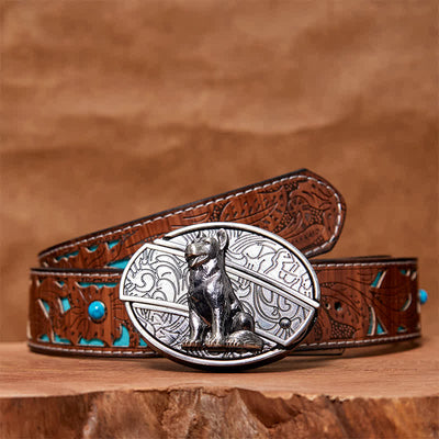 Men's DIY Loyal Dog Hidden Folding Knife Leather Belt