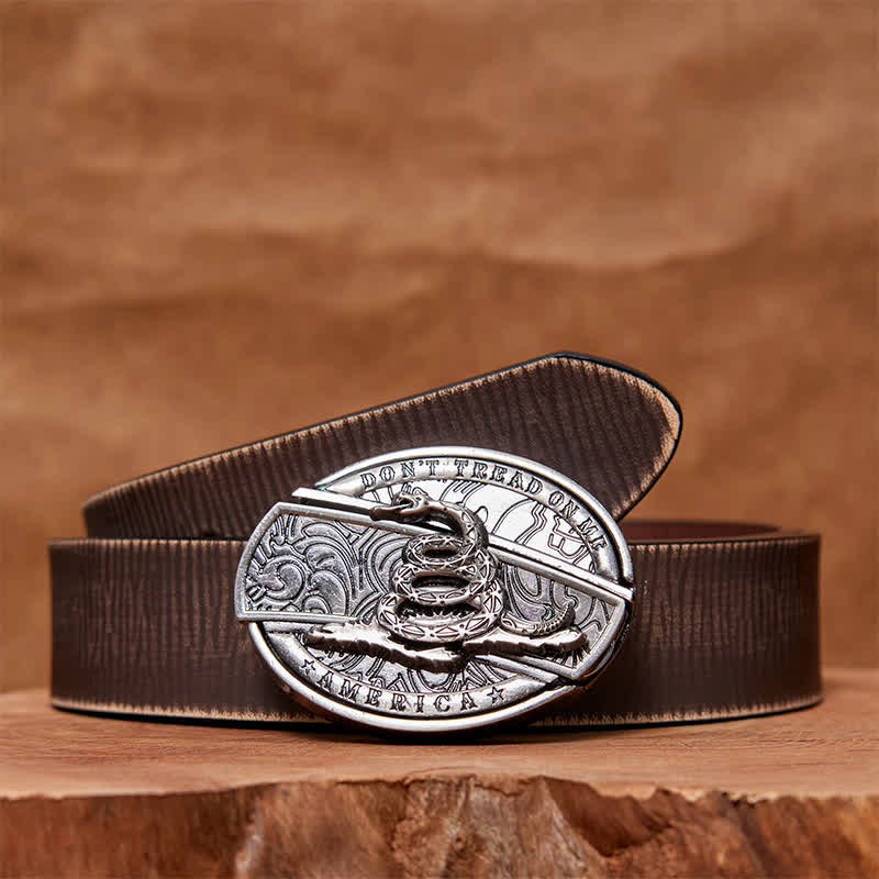 Men's DIY Black Mamba Hidden Folding Knife Leather Belt