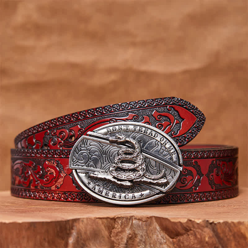 Men's DIY Black Mamba Hidden Folding Knife Leather Belt