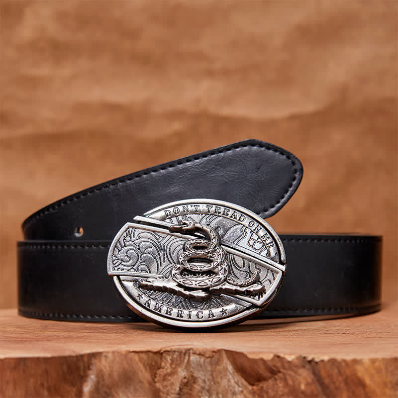 Men's DIY Black Mamba Hidden Folding Knife Leather Belt