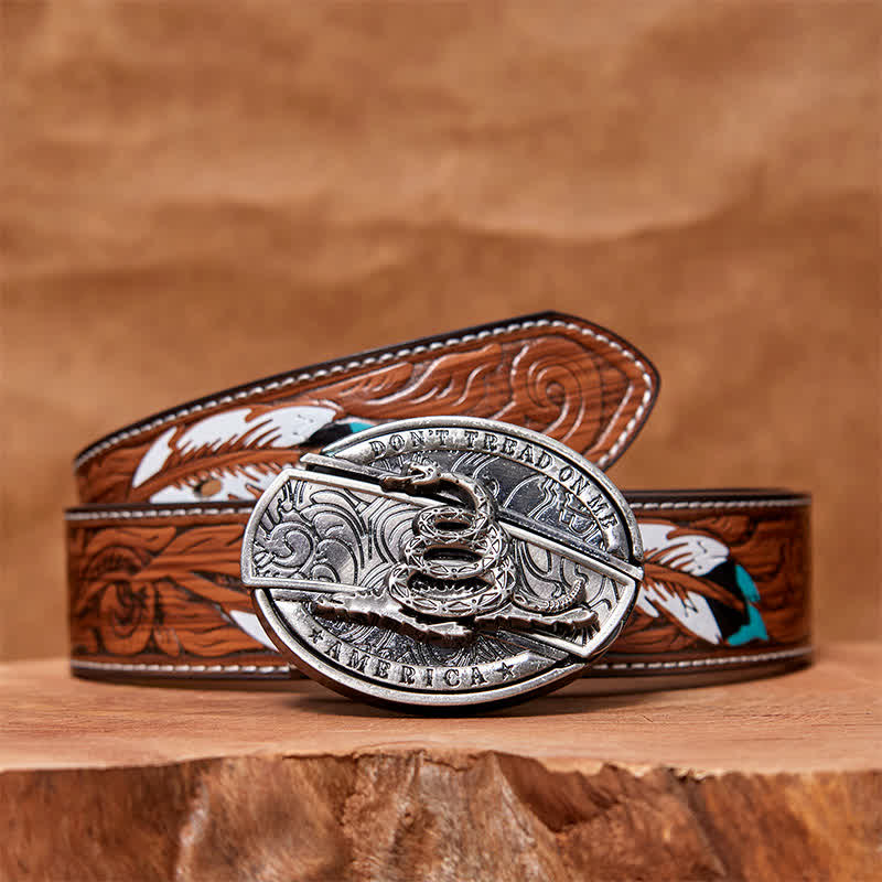 Men's DIY Black Mamba Hidden Folding Knife Leather Belt