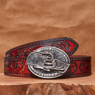 Men's DIY Black Mamba Hidden Folding Knife Leather Belt - Black Mamba - Brown Carved Belt - 42 - image 5