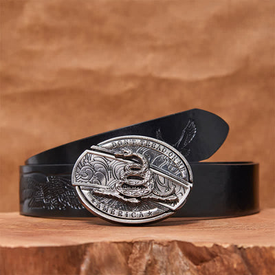 Men's DIY Black Mamba Hidden Folding Knife Leather Belt