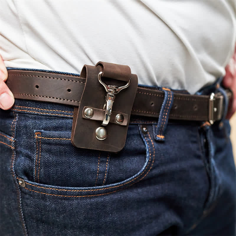 Retro Distressed Leather Belt Loop Keychain