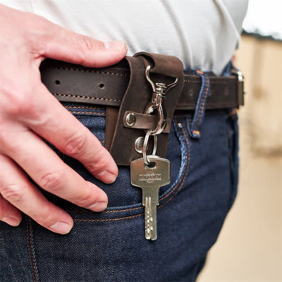 Retro Distressed Leather Belt Loop Keychain