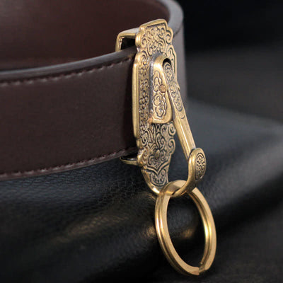 Vintage Pattern Solid Brass Buckle Hook Belt Clip Keychain