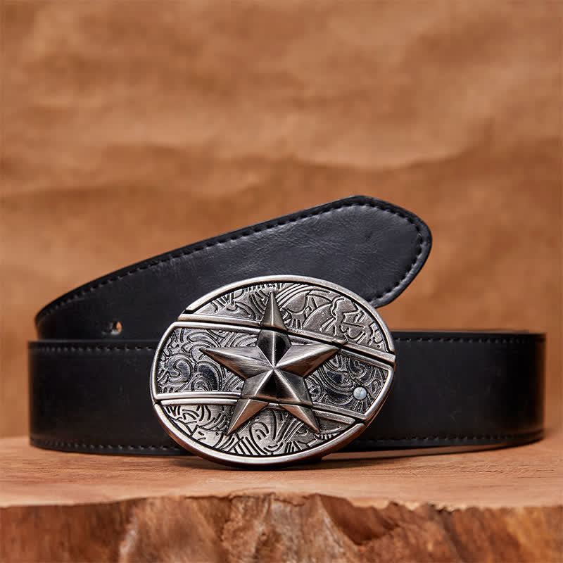 Men's DIY Pentagram Hidden Folding Knife Leather Belt
