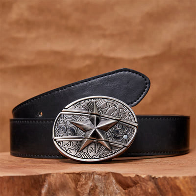 Men's DIY Pentagram Hidden Folding Knife Leather Belt