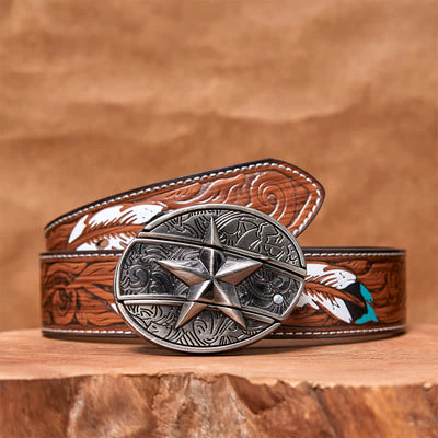 Men's DIY Pentagram Hidden Folding Knife Leather Belt