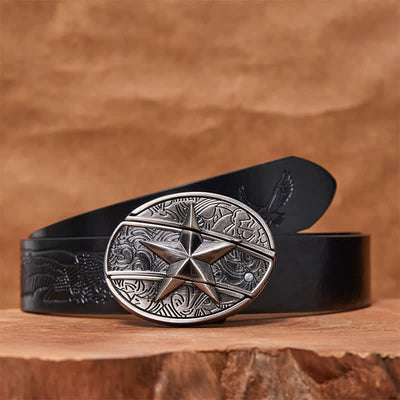 Men's DIY Pentagram Hidden Folding Knife Leather Belt