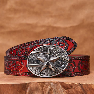 Men's DIY Pentagram Hidden Folding Knife Leather Belt