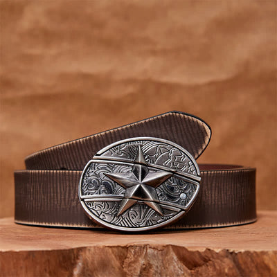 Men's DIY Pentagram Hidden Folding Knife Leather Belt