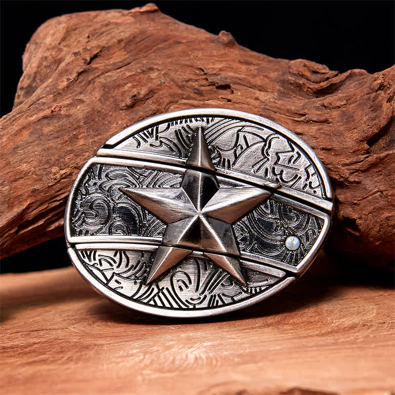 Men's DIY Pentagram Hidden Folding Knife Leather Belt