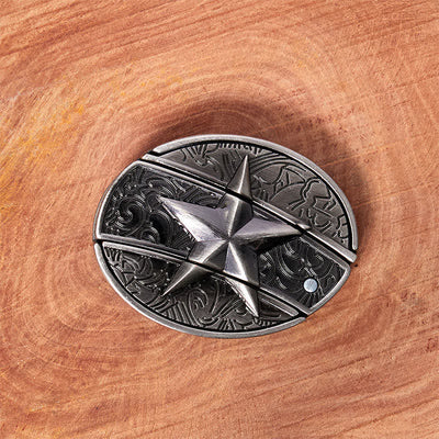 Men's DIY Pentagram Hidden Folding Knife Leather Belt