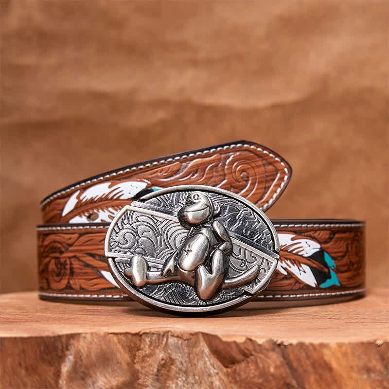 Men's DIY Monkey Hidden Folding Knife Leather Belt