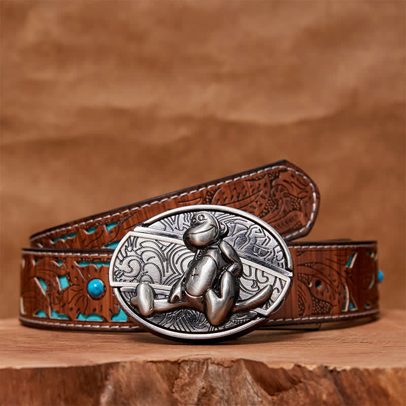 Men's DIY Monkey Hidden Folding Knife Leather Belt