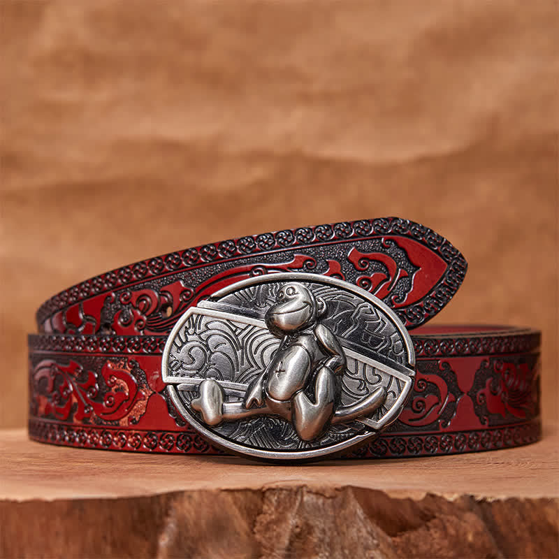 Men's DIY Monkey Hidden Folding Knife Leather Belt