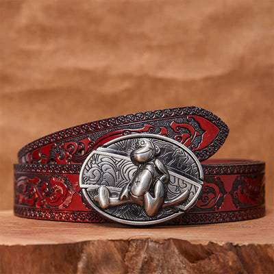 Men's DIY Monkey Hidden Folding Knife Leather Belt