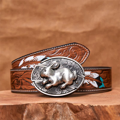 Men's DIY Rabbit Hidden Folding Knife Leather Belt