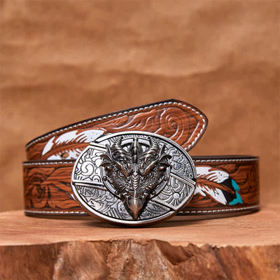 Men's DIY Sharp Dragon Hidden Folding Knife Leather Belt