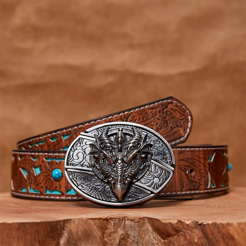 Men's DIY Sharp Dragon Hidden Folding Knife Leather Belt