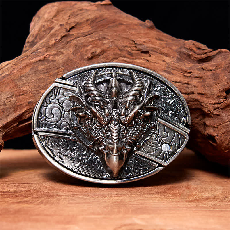 Men's DIY Sharp Dragon Hidden Folding Knife Leather Belt