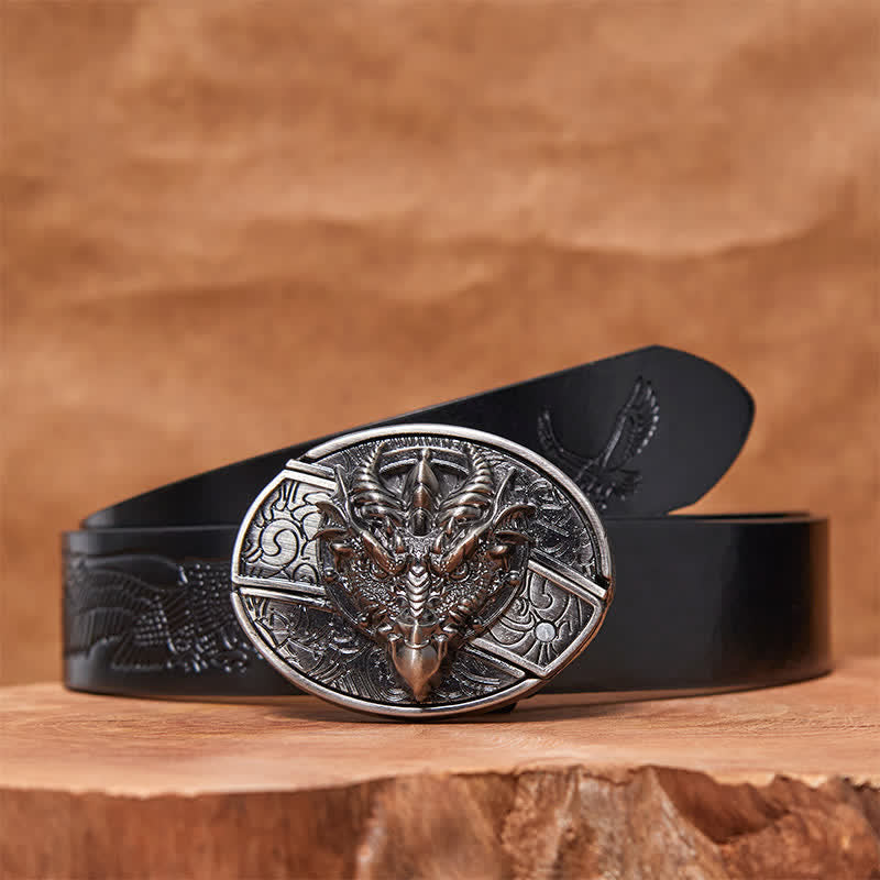Men's DIY Sharp Dragon Hidden Folding Knife Leather Belt