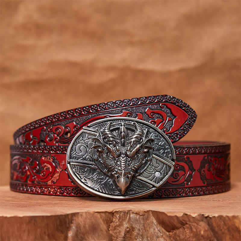 Men's DIY Sharp Dragon Hidden Folding Knife Leather Belt
