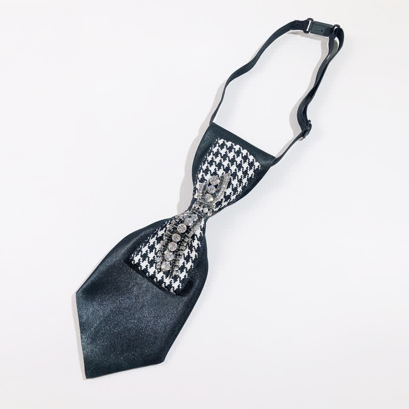 Black Houndstooth Rhinestone Bow Shape Creative Necktie