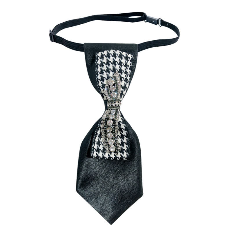 Black Houndstooth Rhinestone Bow Shape Creative Necktie