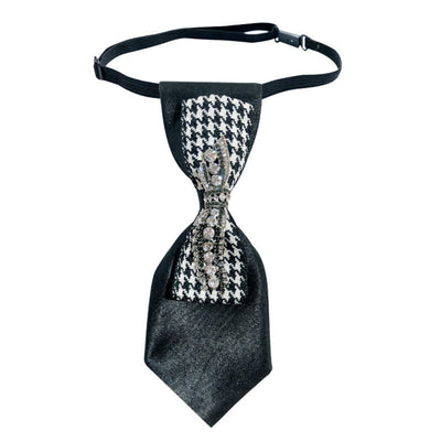 Black Houndstooth Rhinestone Bow Shape Creative Necktie