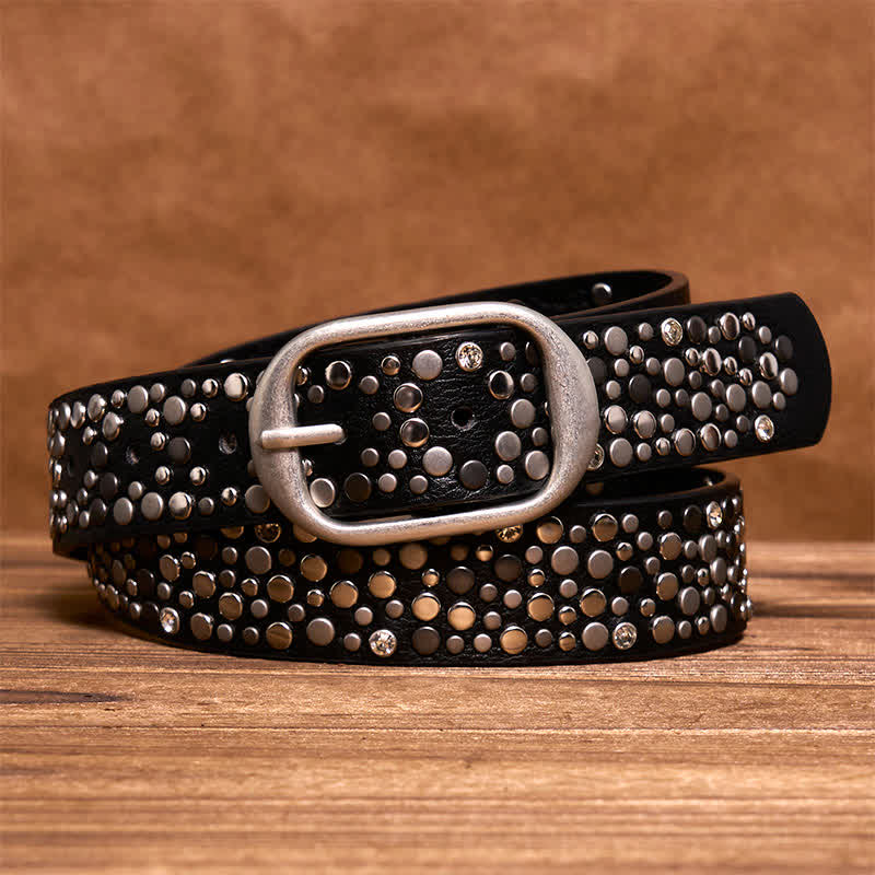 Punk Asymmetric Round Rivet Studded Leather Belt