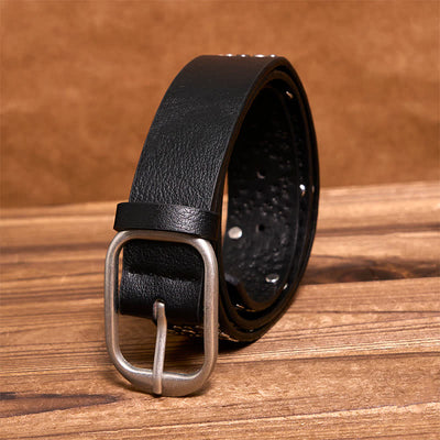 Punk Asymmetric Round Rivet Studded Leather Belt