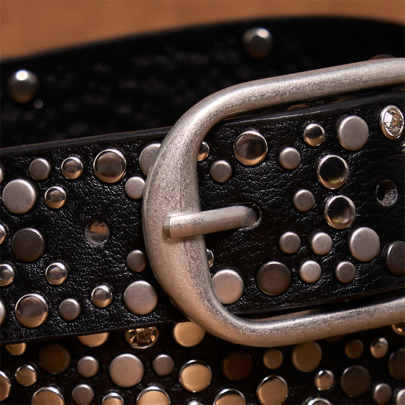 Punk Asymmetric Round Rivet Studded Leather Belt