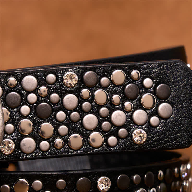 Punk Asymmetric Round Rivet Studded Leather Belt