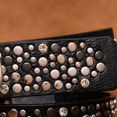 Punk Asymmetric Round Rivet Studded Leather Belt