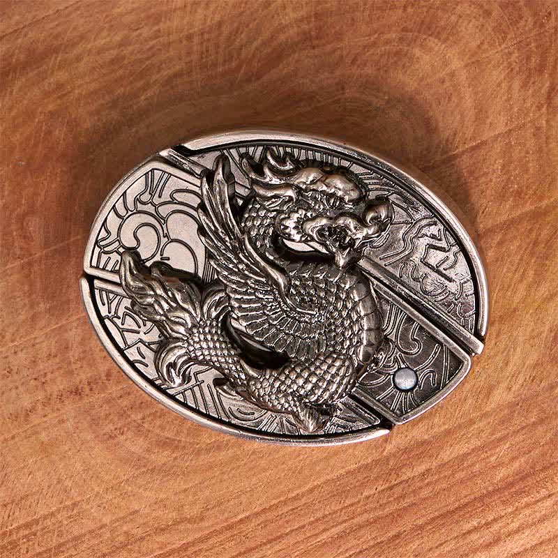 Men's DIY Flying Dragon Hidden Folding Knife Leather Belt