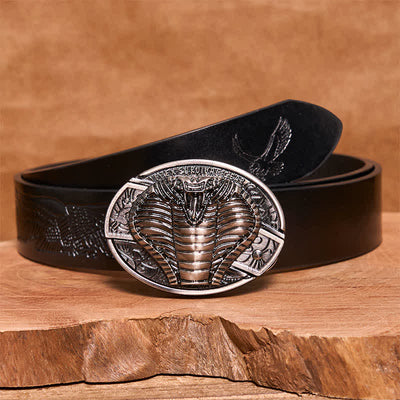 Men's DIY Venomous Cobra Hidden Folding Knife Leather Belt