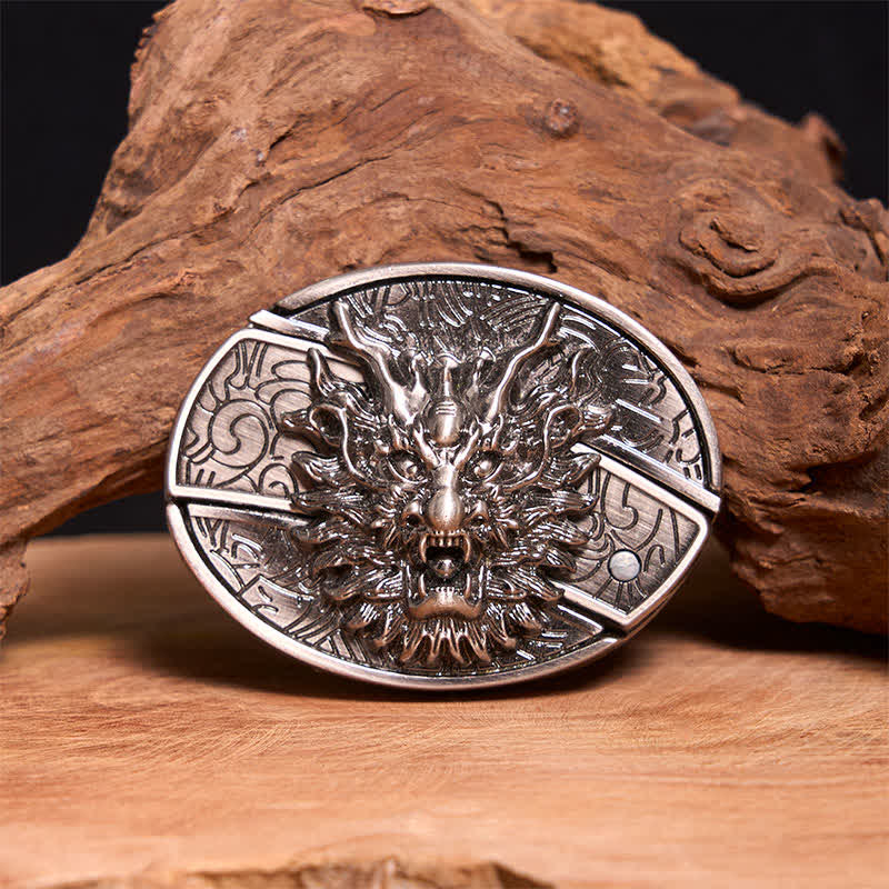 Men's DIY Brave Dragon Hidden Folding Knife Leather Belt
