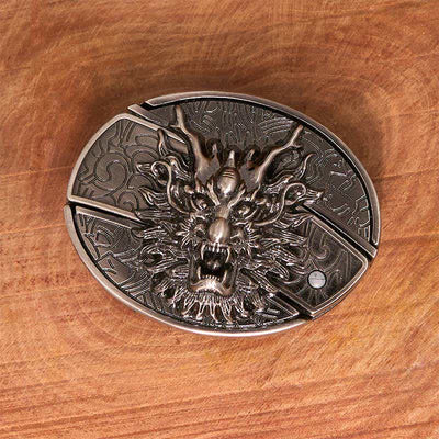 Men's DIY Brave Dragon Hidden Folding Knife Leather Belt