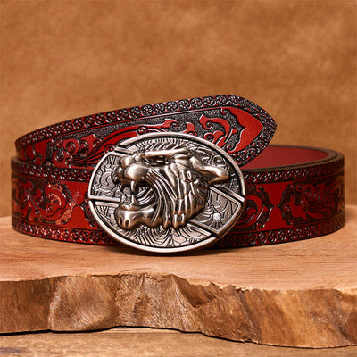Men's DIY Roaring Tiger Hidden Folding Knife Leather Belt