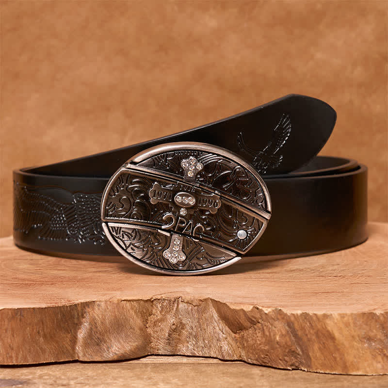 Men's DIY Small Cross Hidden Folding Knife Leather Belt