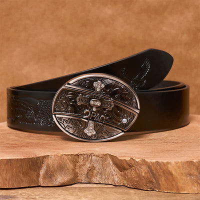 Men's DIY Small Cross Hidden Folding Knife Leather Belt