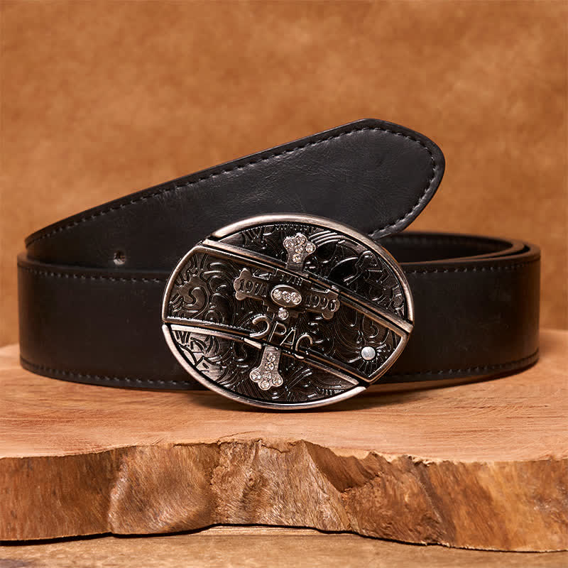 Men's DIY Small Cross Hidden Folding Knife Leather Belt