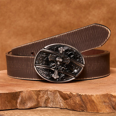 Men's DIY Small Cross Hidden Folding Knife Leather Belt