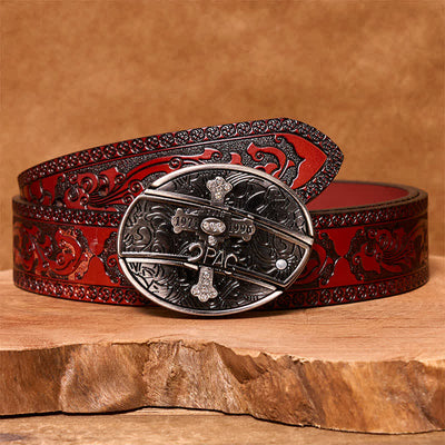 Men's DIY Small Cross Hidden Folding Knife Leather Belt