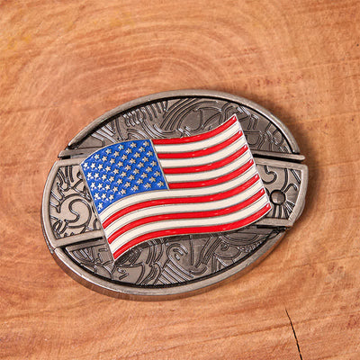 Men's DIY American Flag Hidden Folding Knife Leather Belt