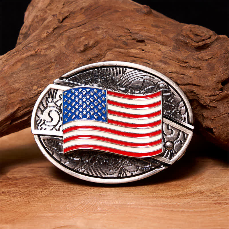 Men's DIY American Flag Hidden Folding Knife Leather Belt