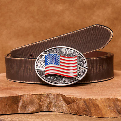 Men's DIY American Flag Hidden Folding Knife Leather Belt - American Flag - Brown Distressed Belt - 42 - image 7