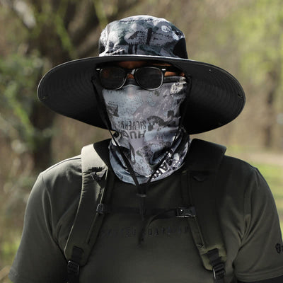 2Pcs Men's Camouflage Face Mask Large Brim Bucket Hat